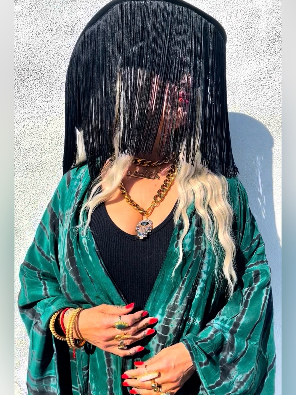 Black cowboy runway style fringe hat